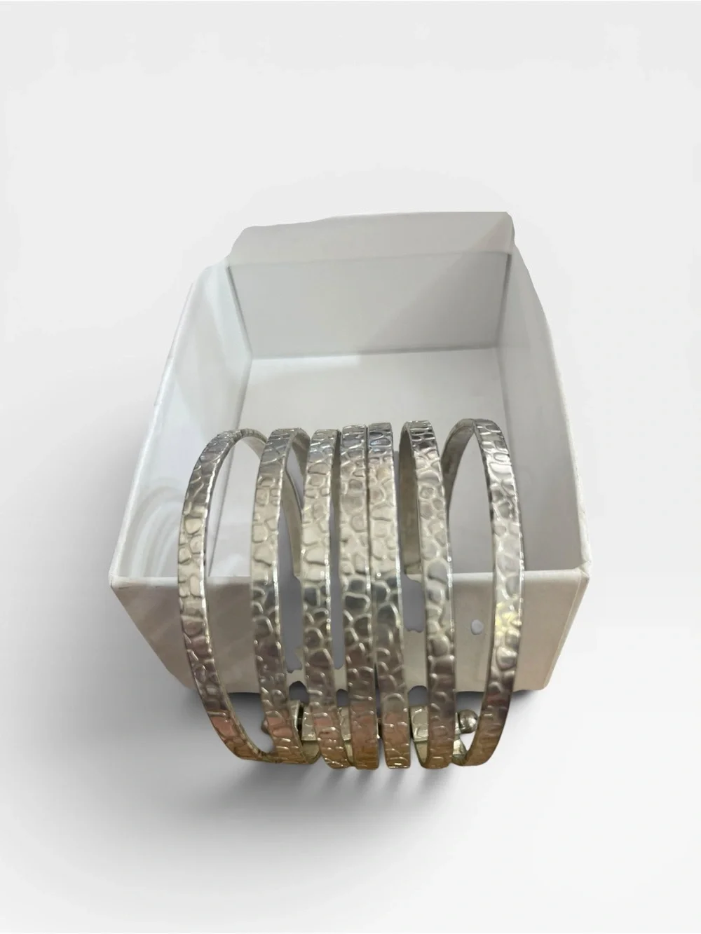 Hammered Silver Tone Wide Cuff Bracelet Boho Statement Adjustable Multi Band